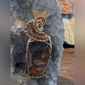 #14 Hand painted glass cabochon pendant